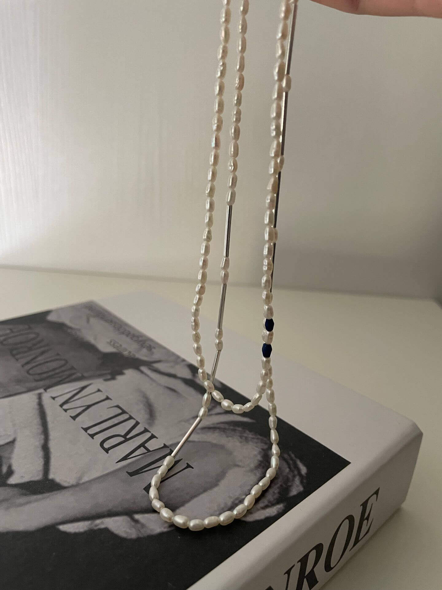 Pearl and Silver Tube Necklace