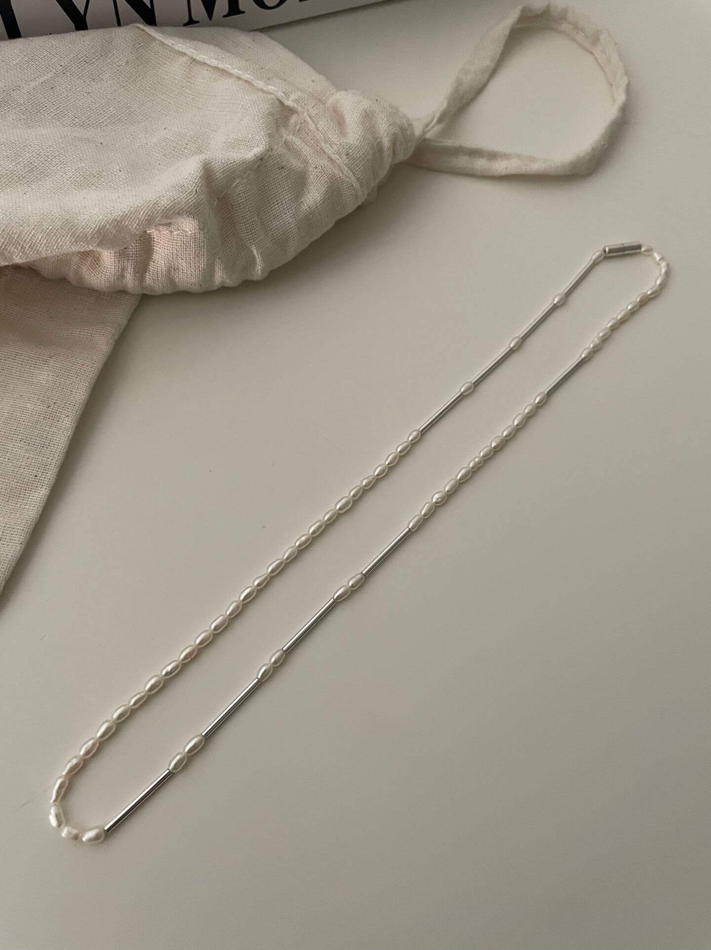 Pearl and Silver Tube Necklace