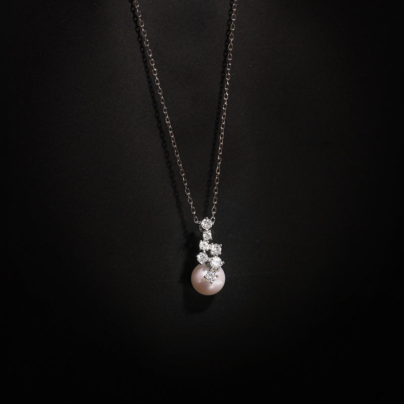 Starlit Grace – 8mm Freshwater Pearl Pendant Necklace