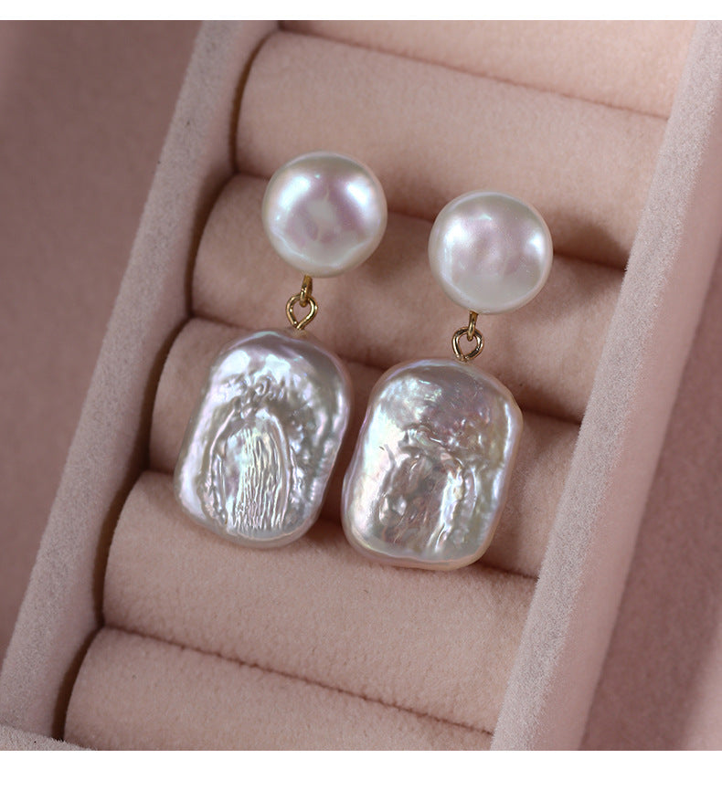 Square Baroque Freshwater Pearl Drop Earrings