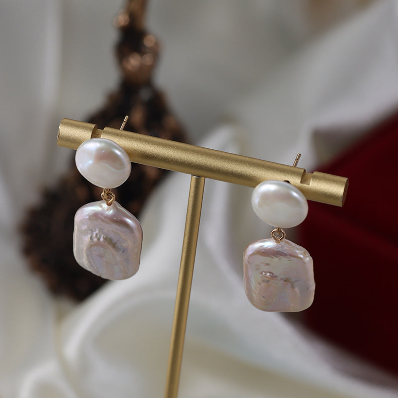 Square Baroque Freshwater Pearl Drop Earrings