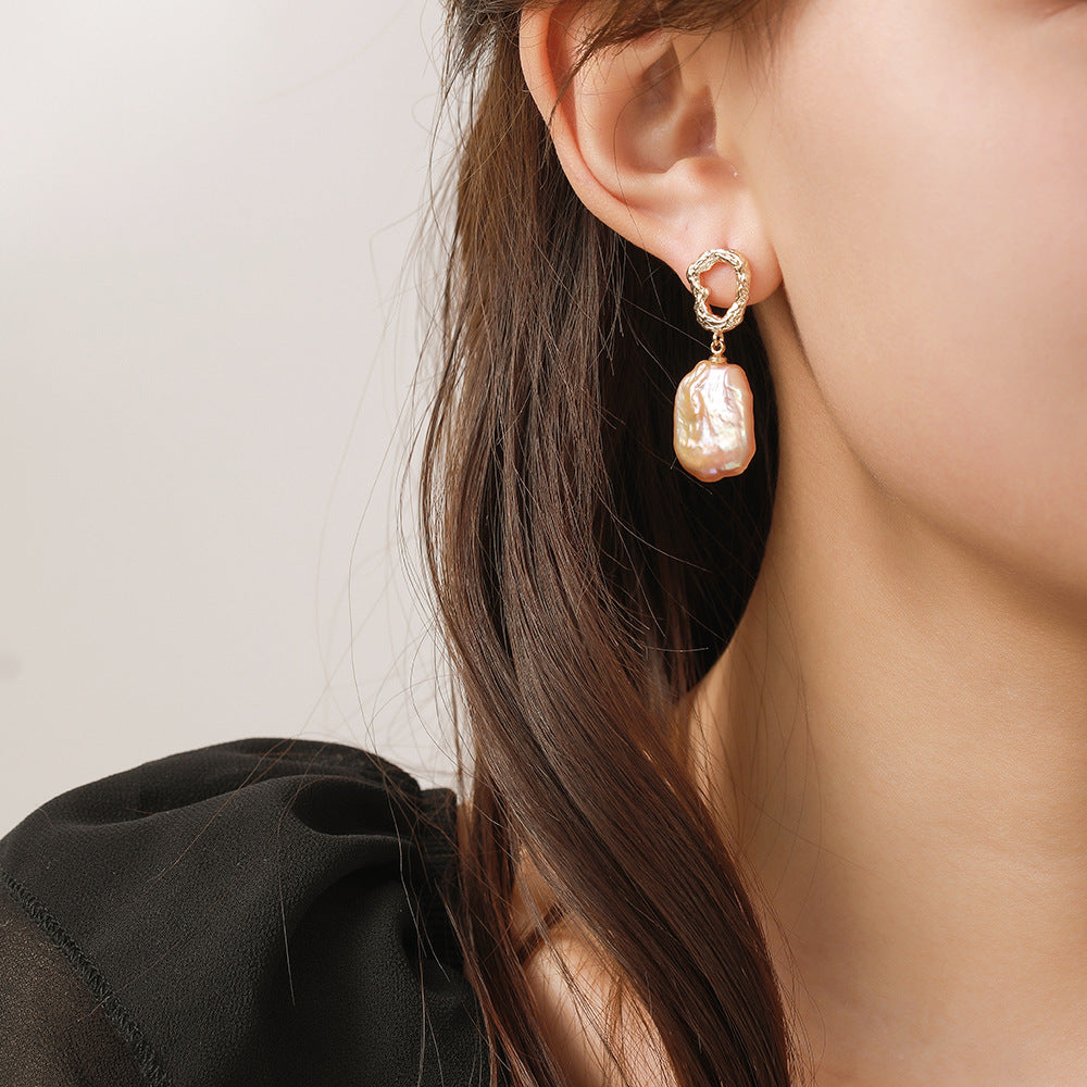 Pink Freshwater Baroque Pearl Drop Earrings