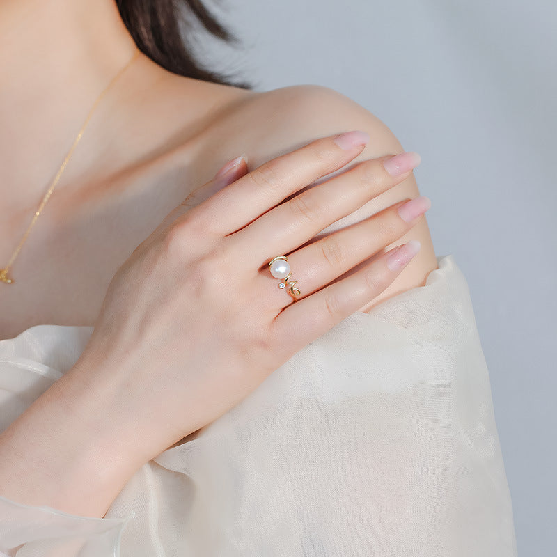 Golden Bud Freshwater Pearl Adjustable Ring