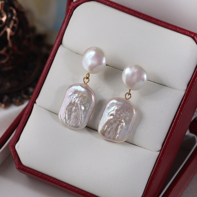 Square Baroque Freshwater Pearl Drop Earrings