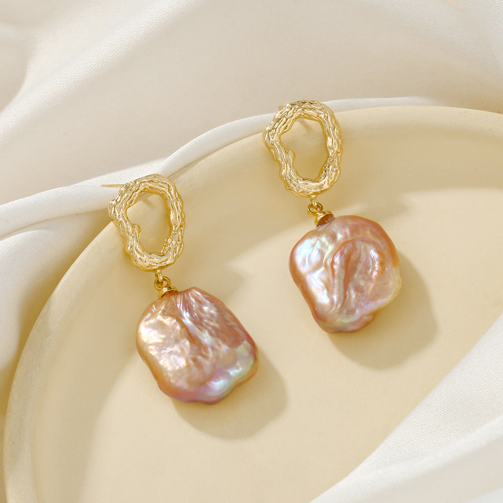 Pink Freshwater Baroque Pearl Drop Earrings