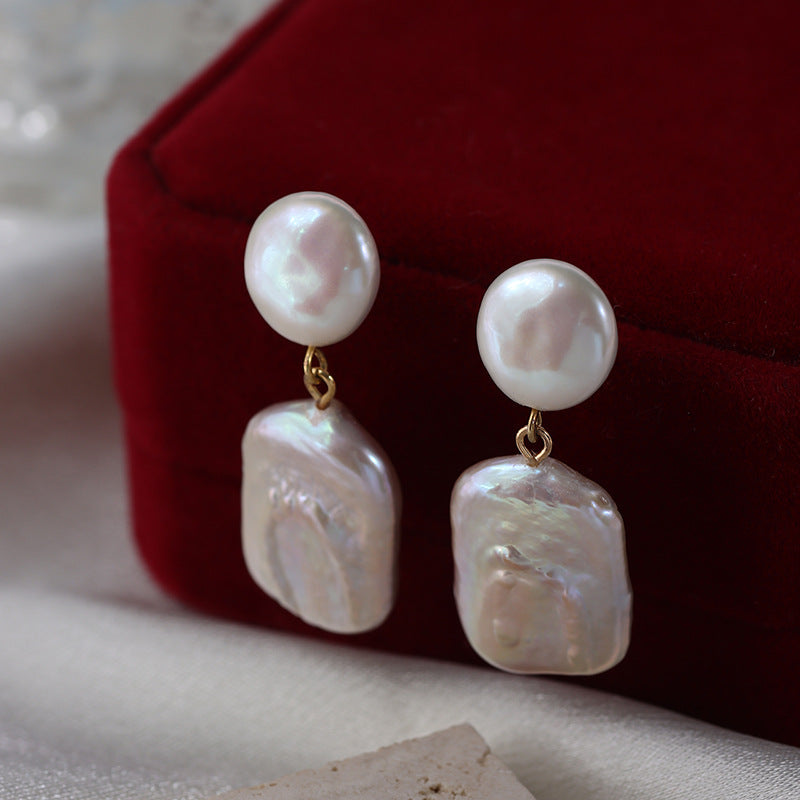 Square Baroque Freshwater Pearl Drop Earrings