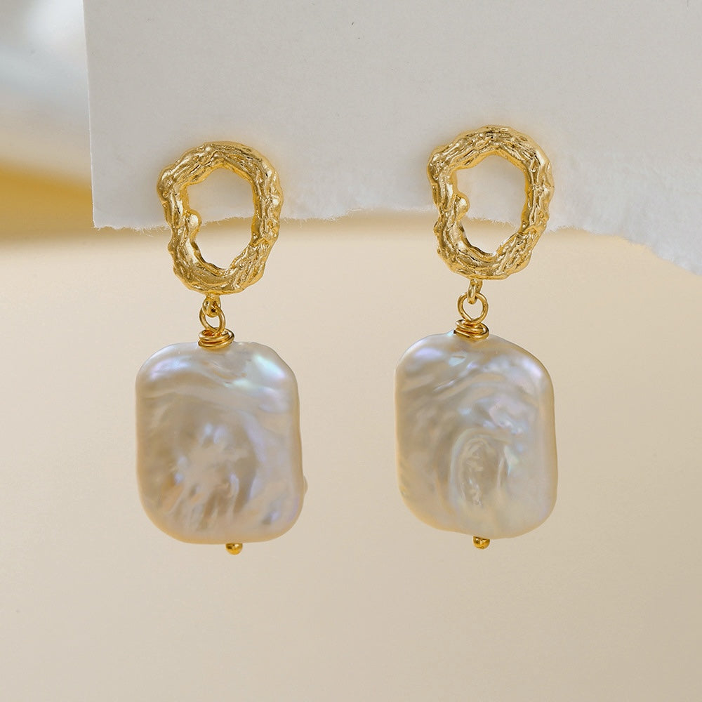 White Square Baroque Freshwater Pearl Drop Earrings