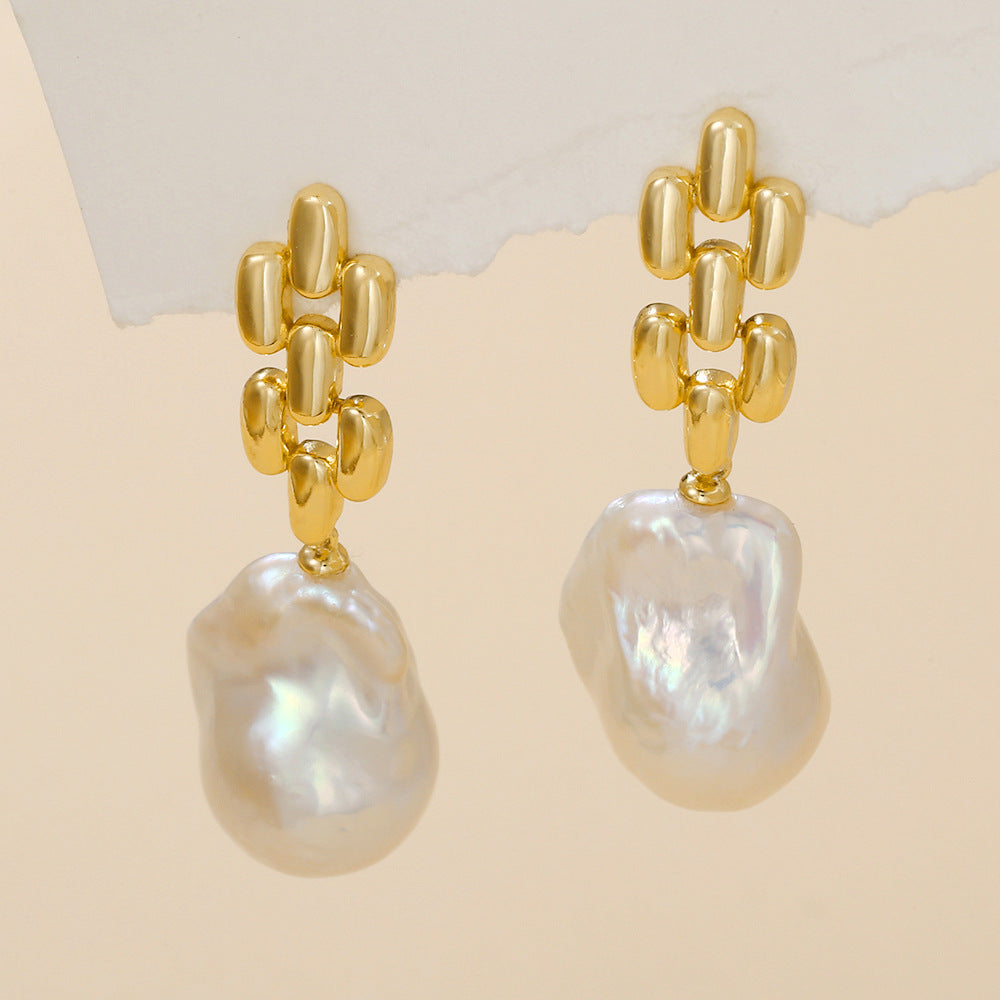 13-16mm Gold Baroque Freshwater Pearl Drop Earrings