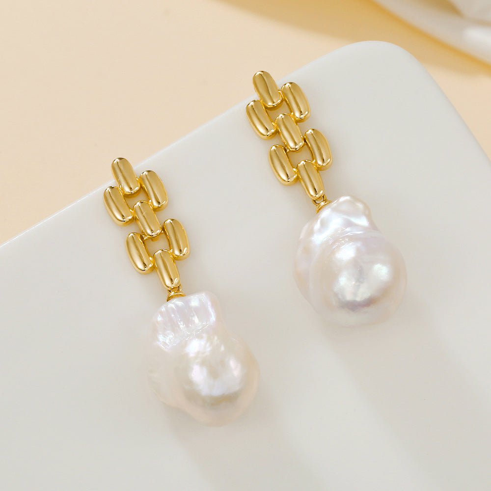 13-16mm Gold Baroque Freshwater Pearl Drop Earrings