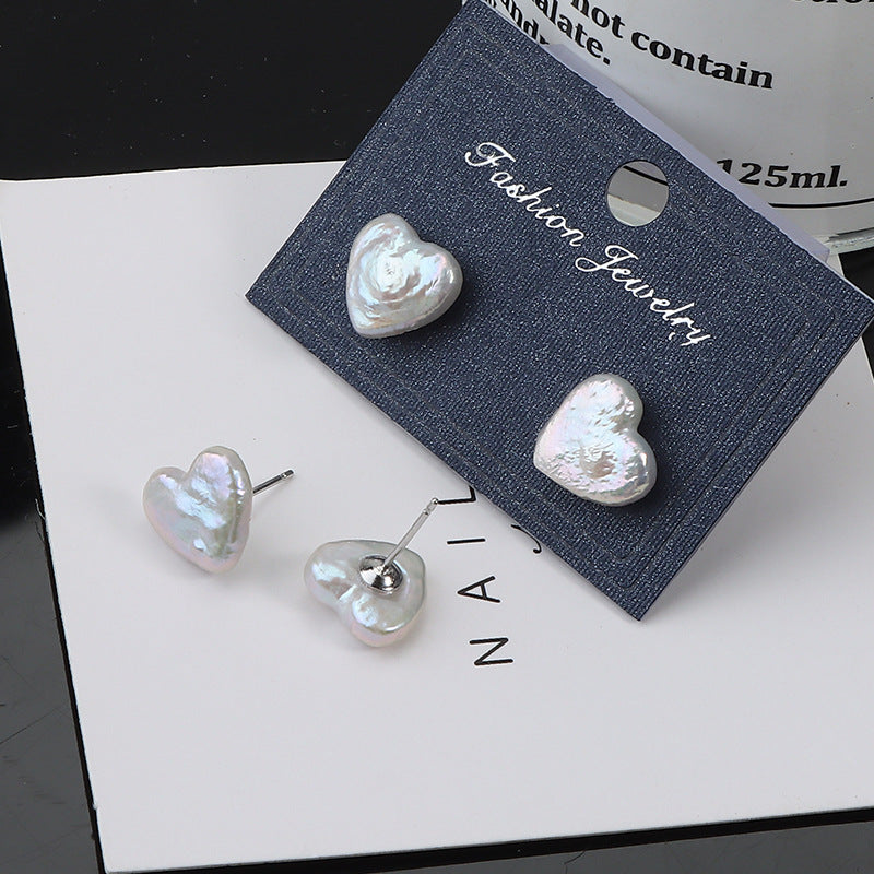 Baroque Heart Freshwater Pearl Stud Earrings