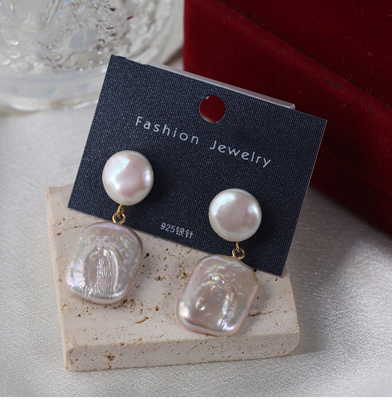 Square Baroque Freshwater Pearl Drop Earrings