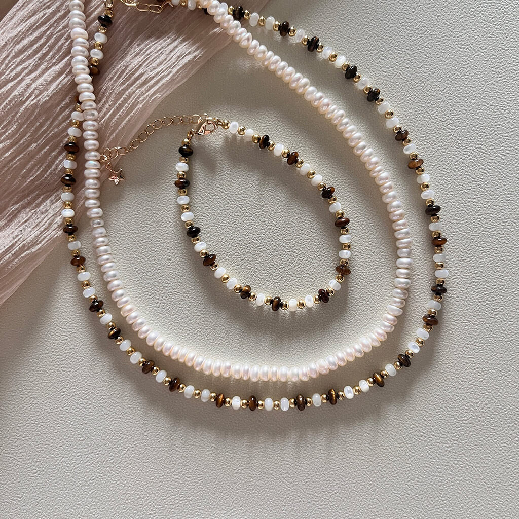 Tiger's eye shell jewelry set