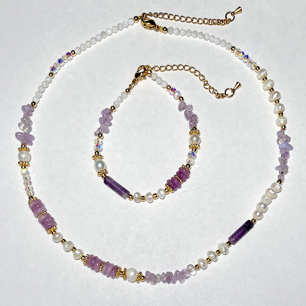 Purple natural obsidian pearl set