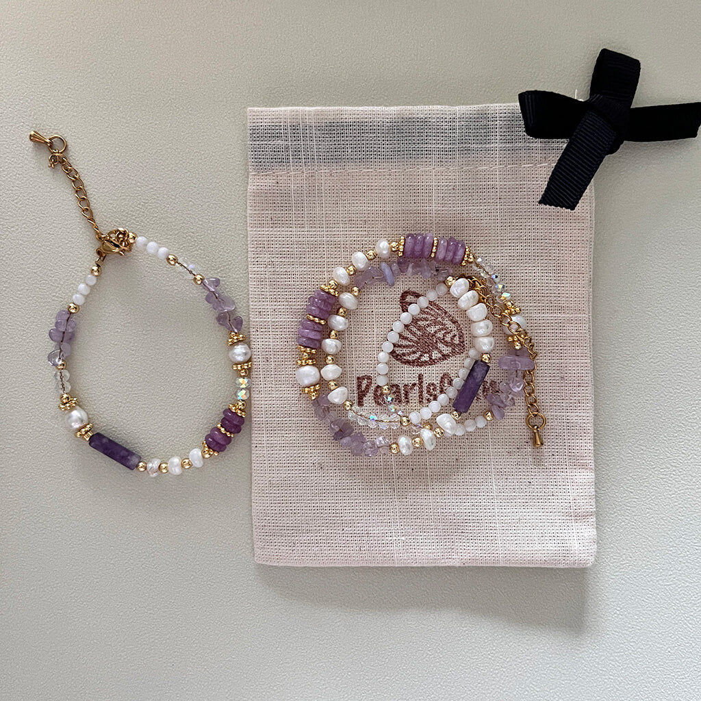 Purple natural obsidian pearl set