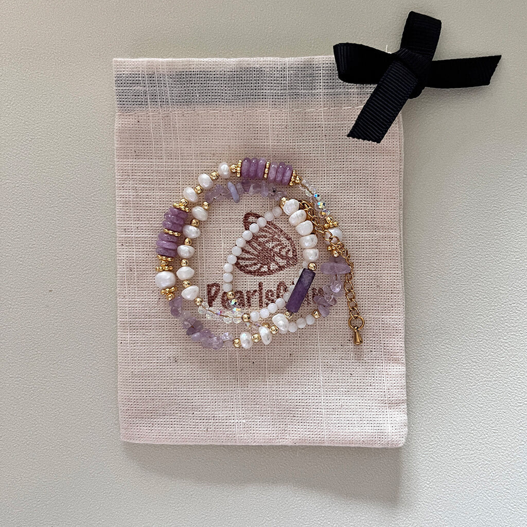 Purple natural obsidian pearl set