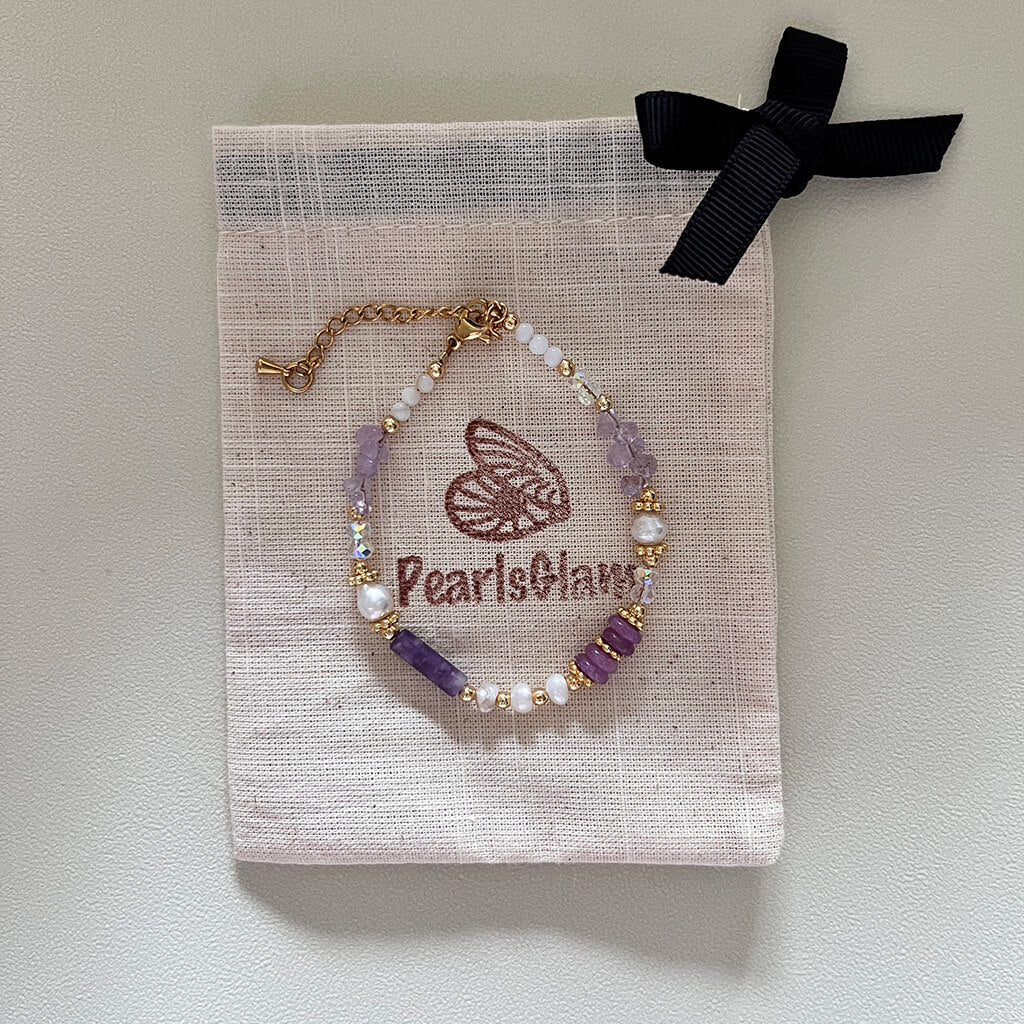 Purple natural obsidian pearl set