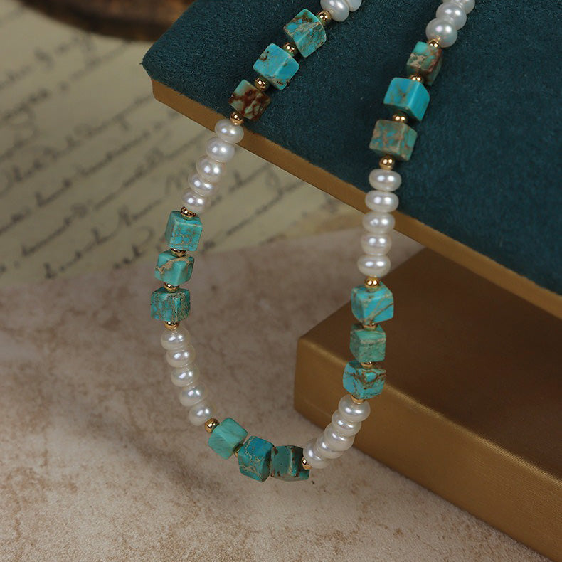 close-up details of Turquoise Pearl Necklace