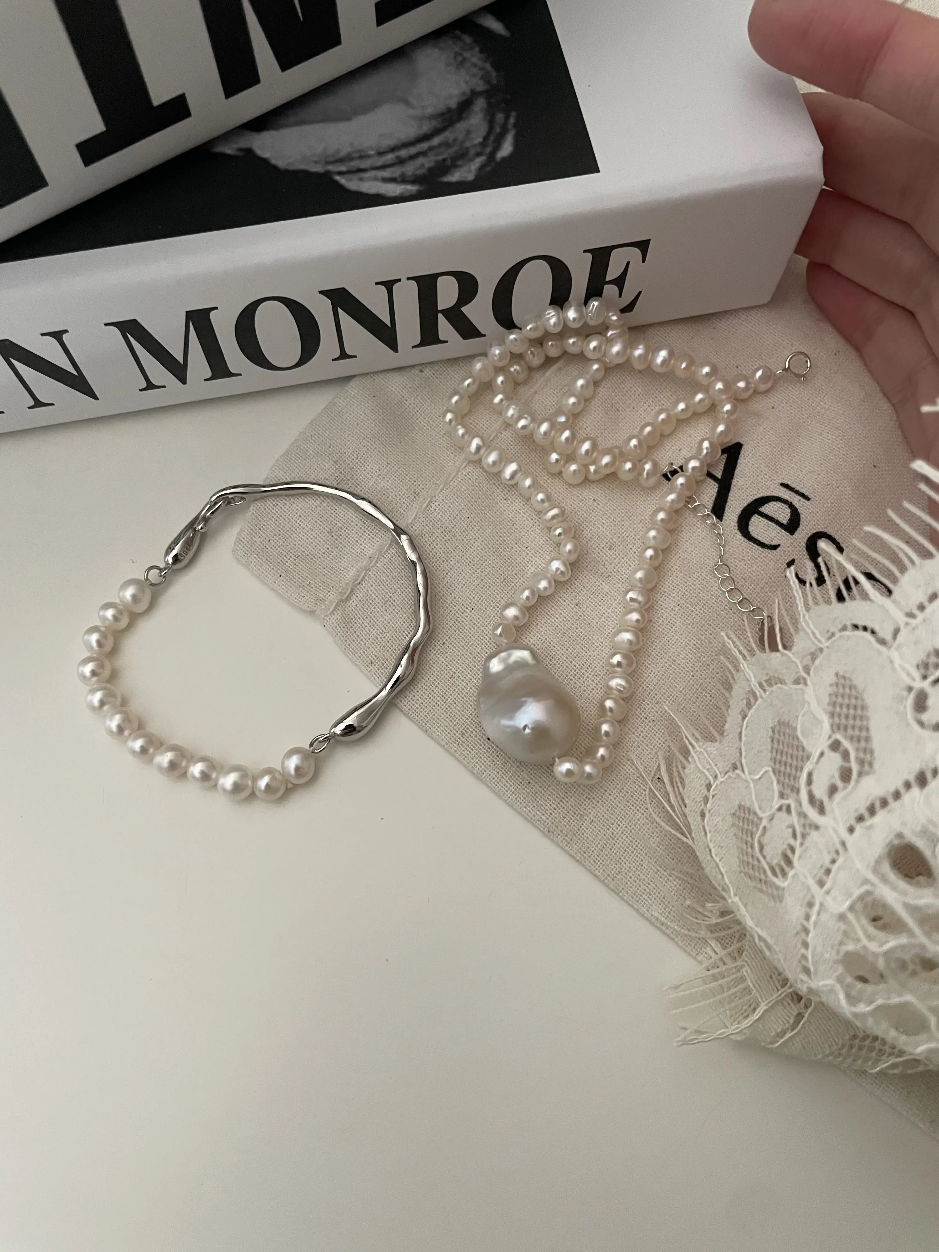 Platinum Half-Bangle Freshwater Pearl Bracelet