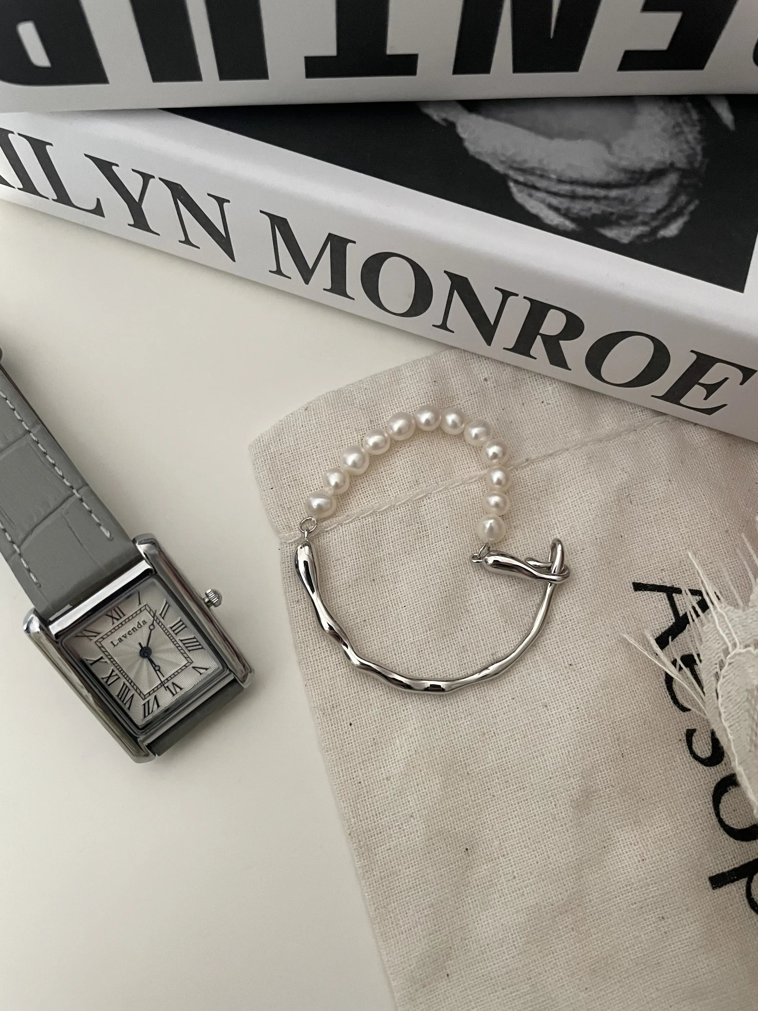 Platinum Half-Bangle Freshwater Pearl Bracelet