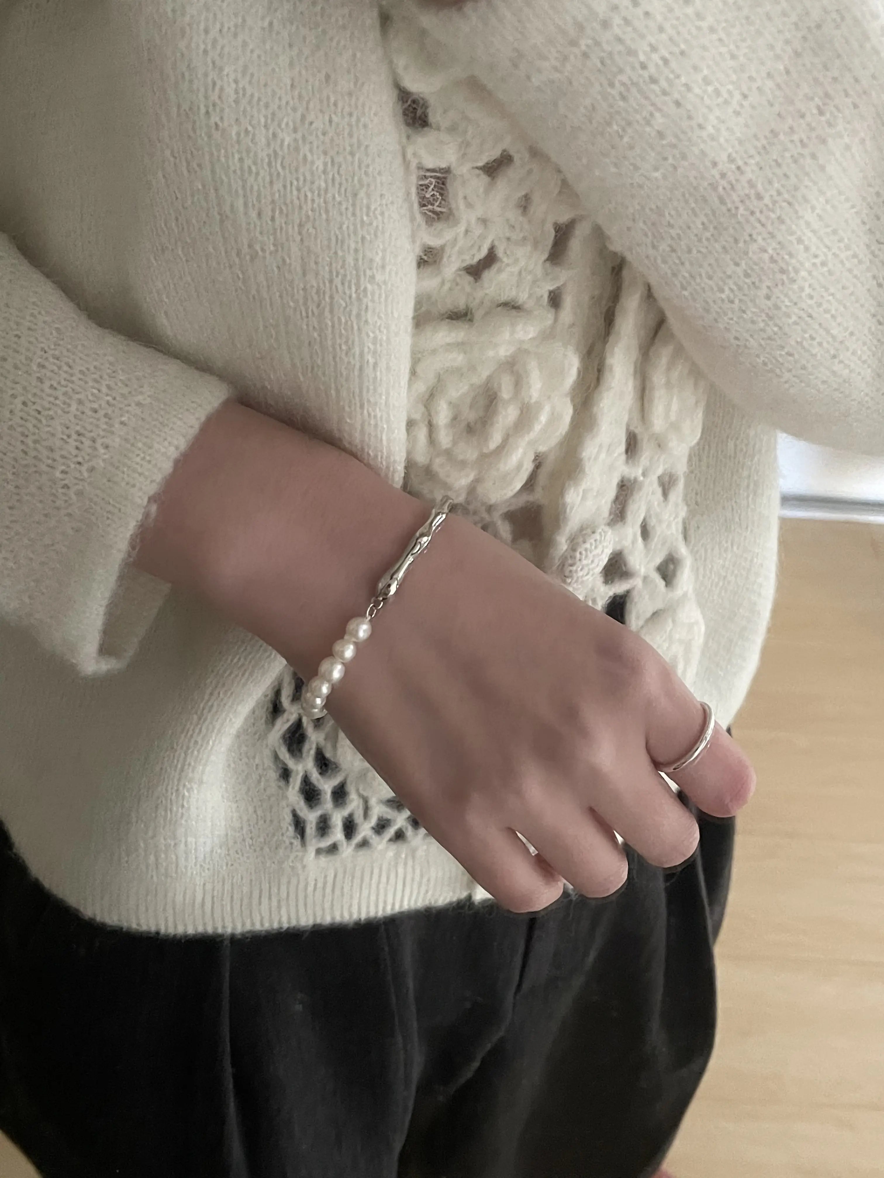 Platinum Half-Bangle Freshwater Pearl Bracelet