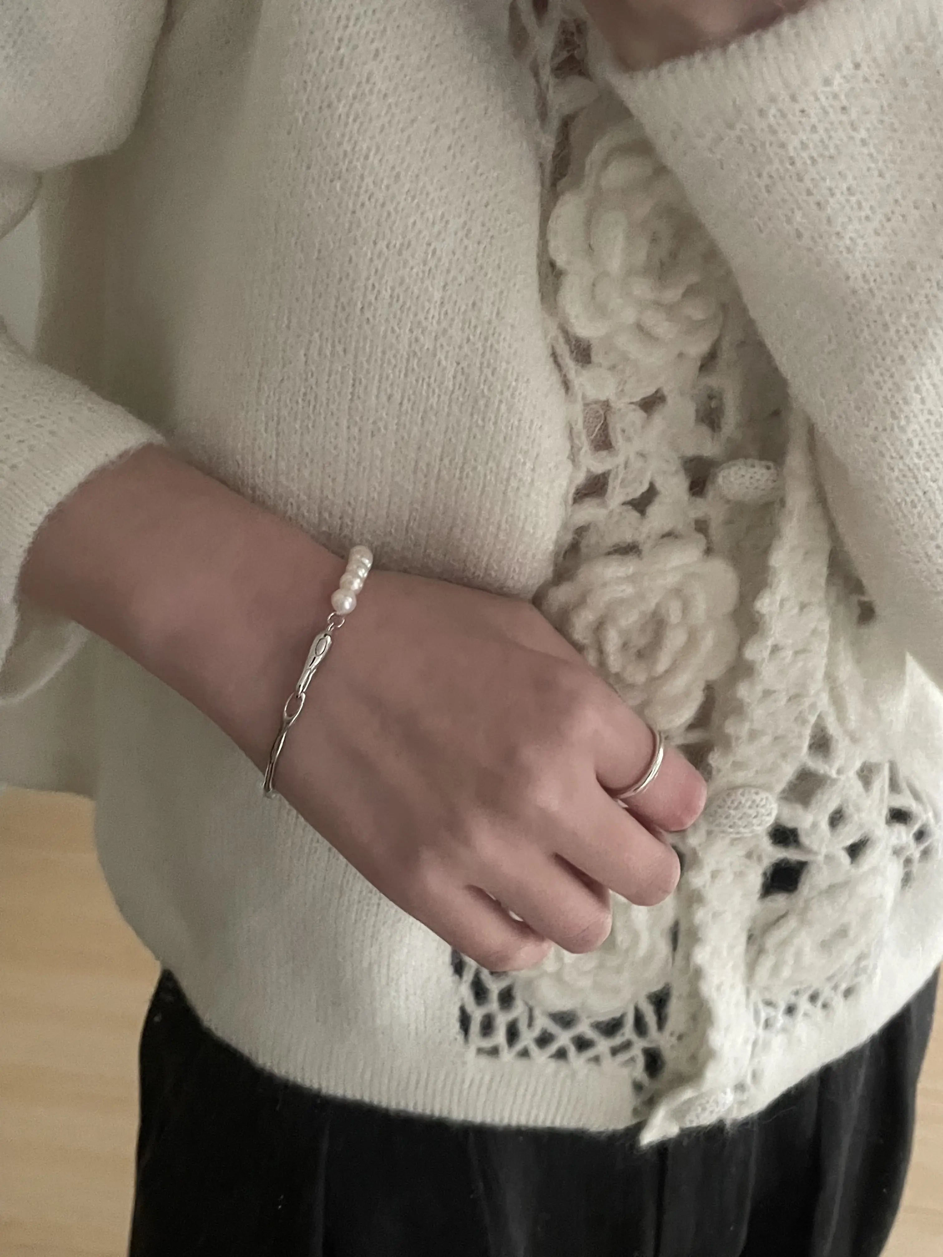 Platinum Half-Bangle Freshwater Pearl Bracelet