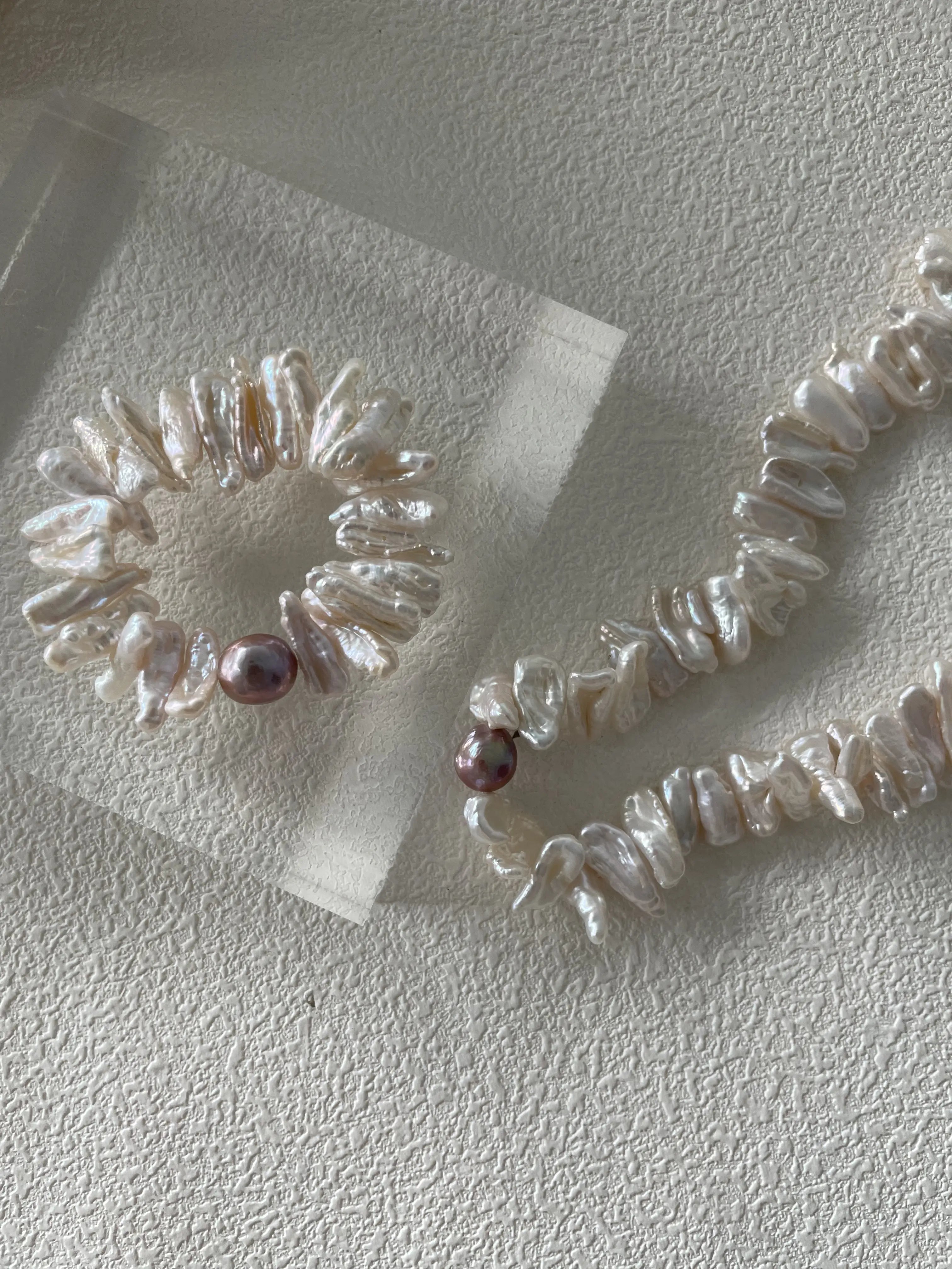 Vertical Baroque Pearl Bracelet with Purple Edison Pearl Center