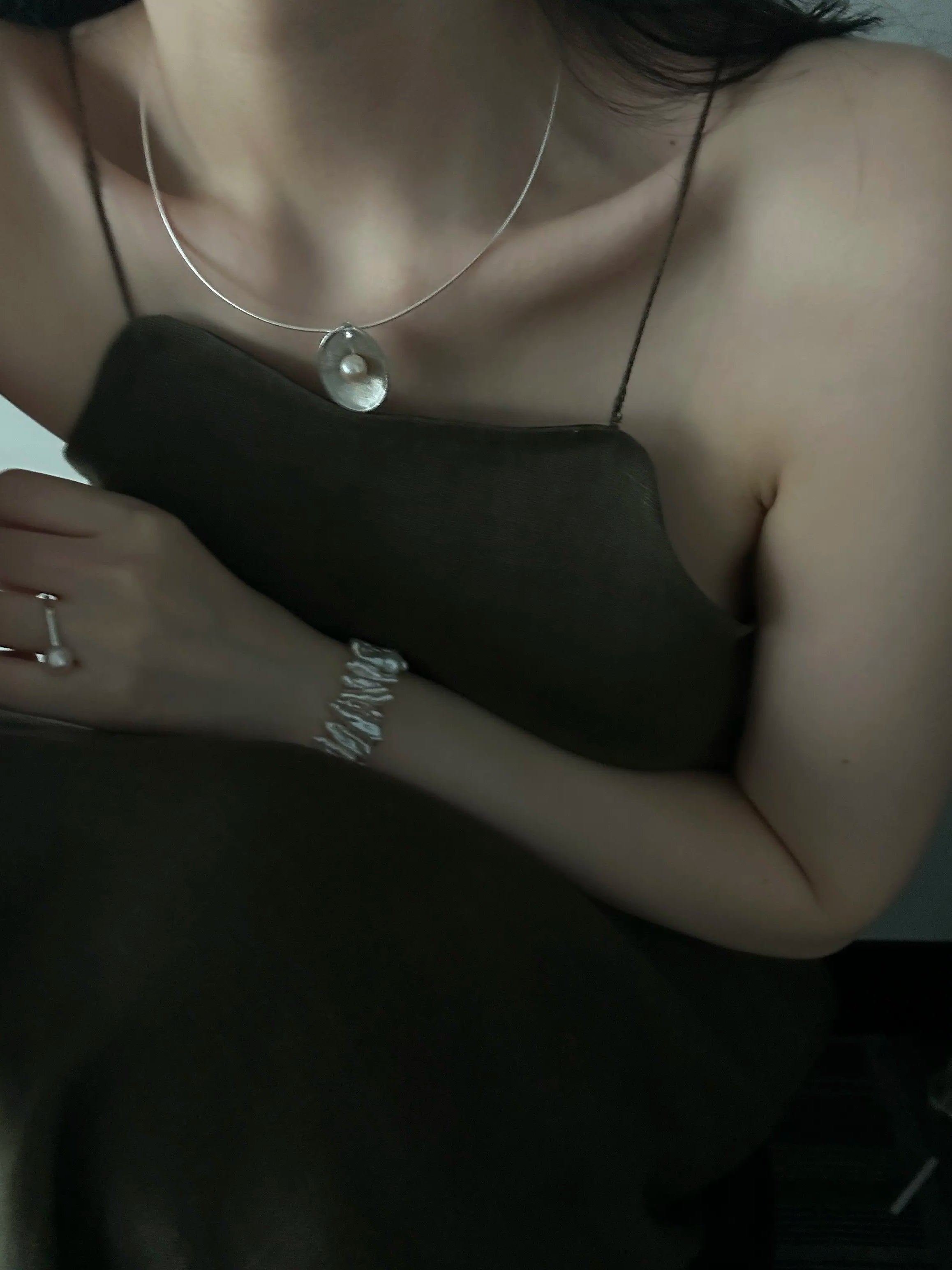 Vertical Baroque Pearl Bracelet with Purple Edison Pearl Center