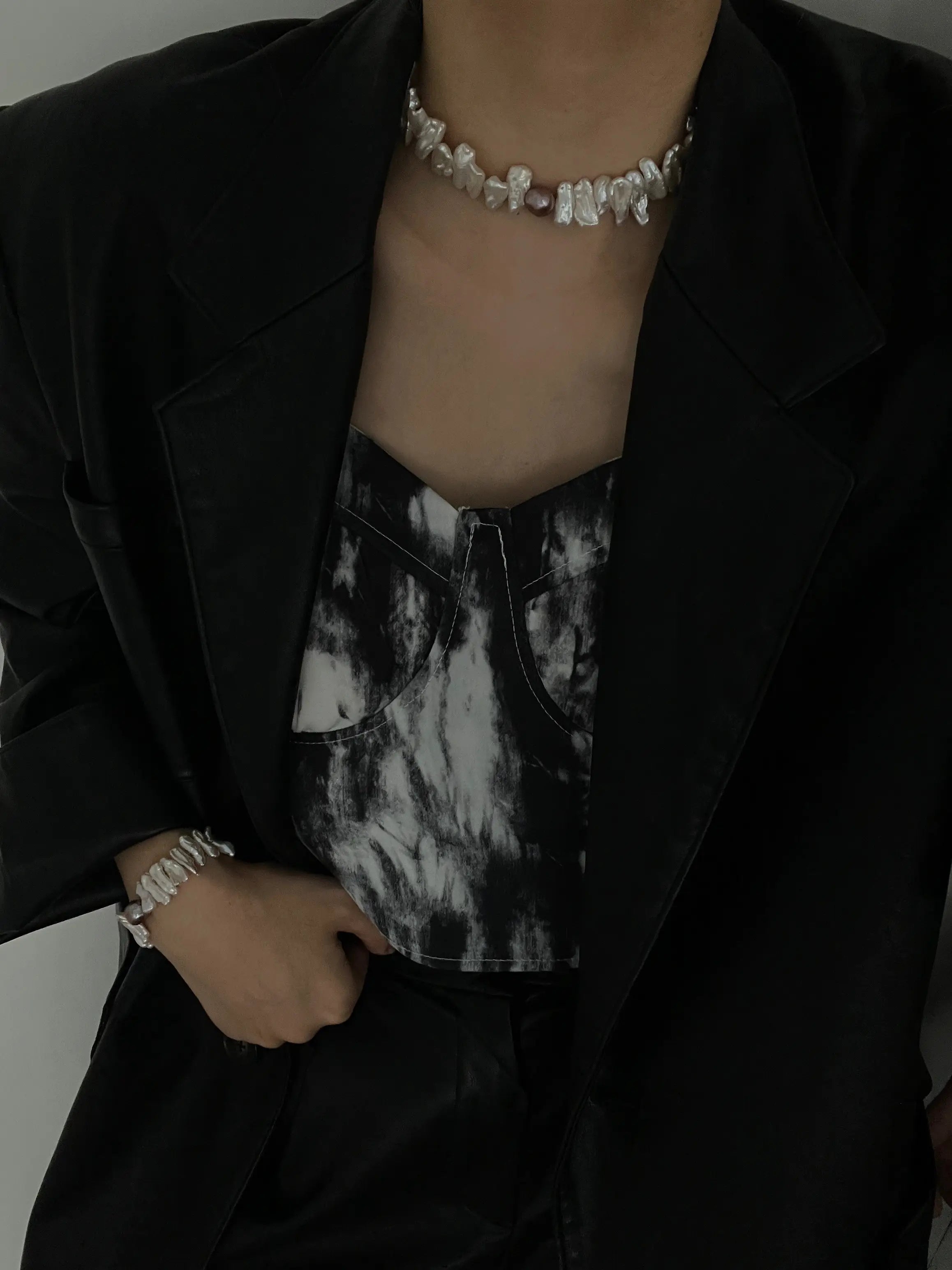 Vertical Baroque Pearl Bracelet with Purple Edison Pearl Center