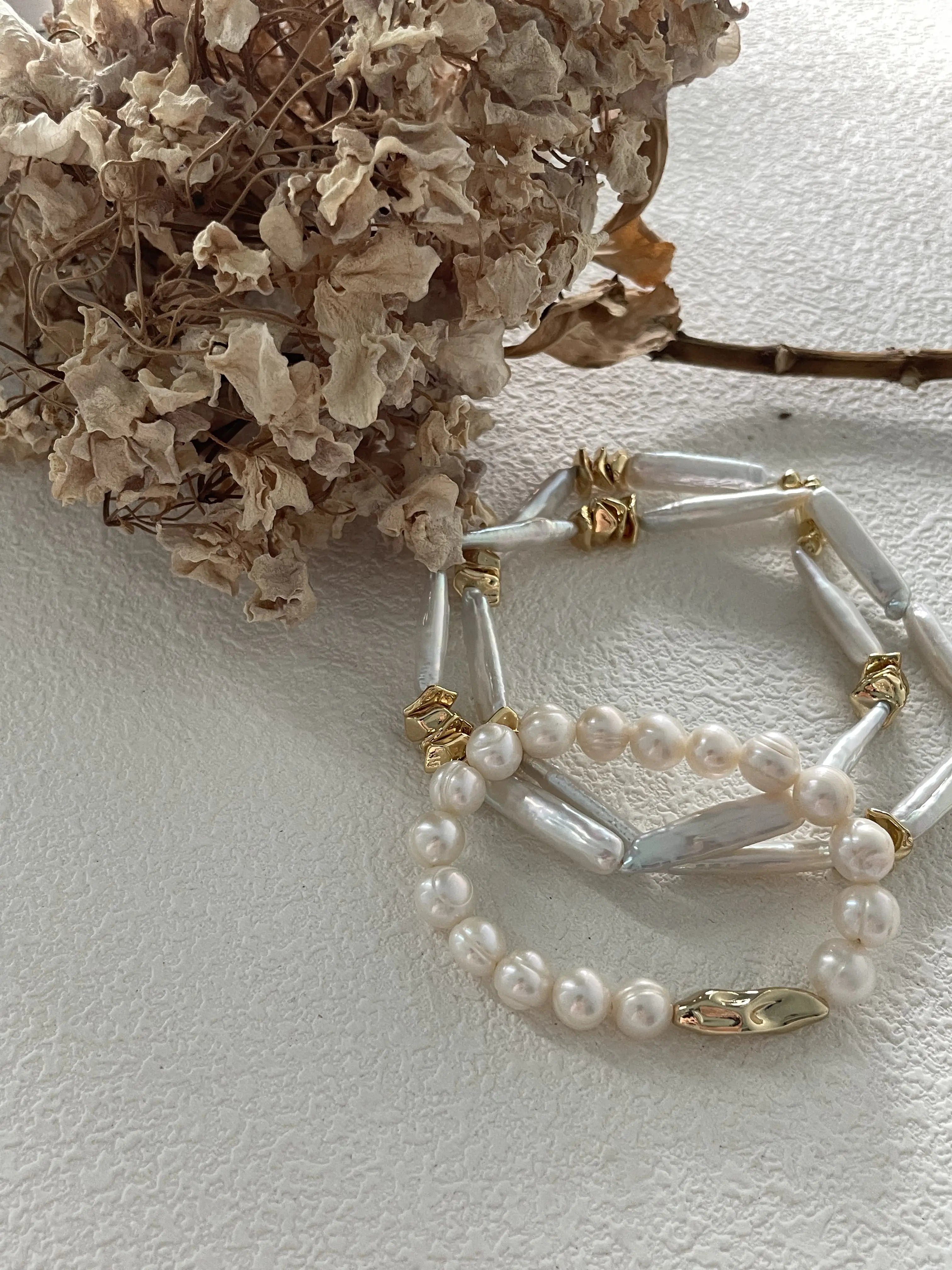 14K Gold-Clasp Circled Pearl Bracelet