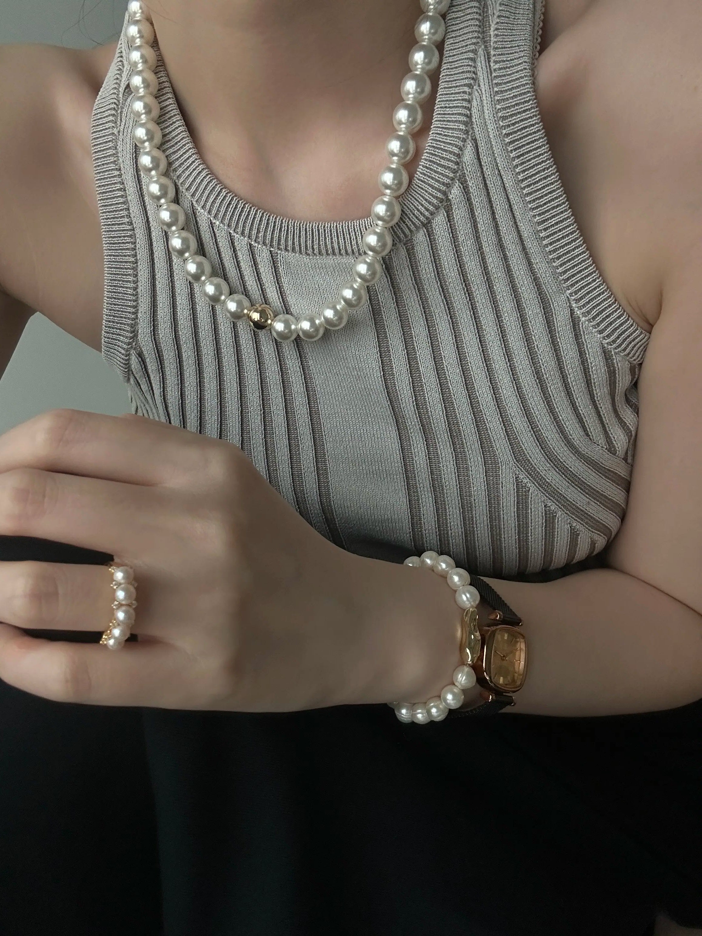 14K Gold-Clasp Circled Pearl Bracelet