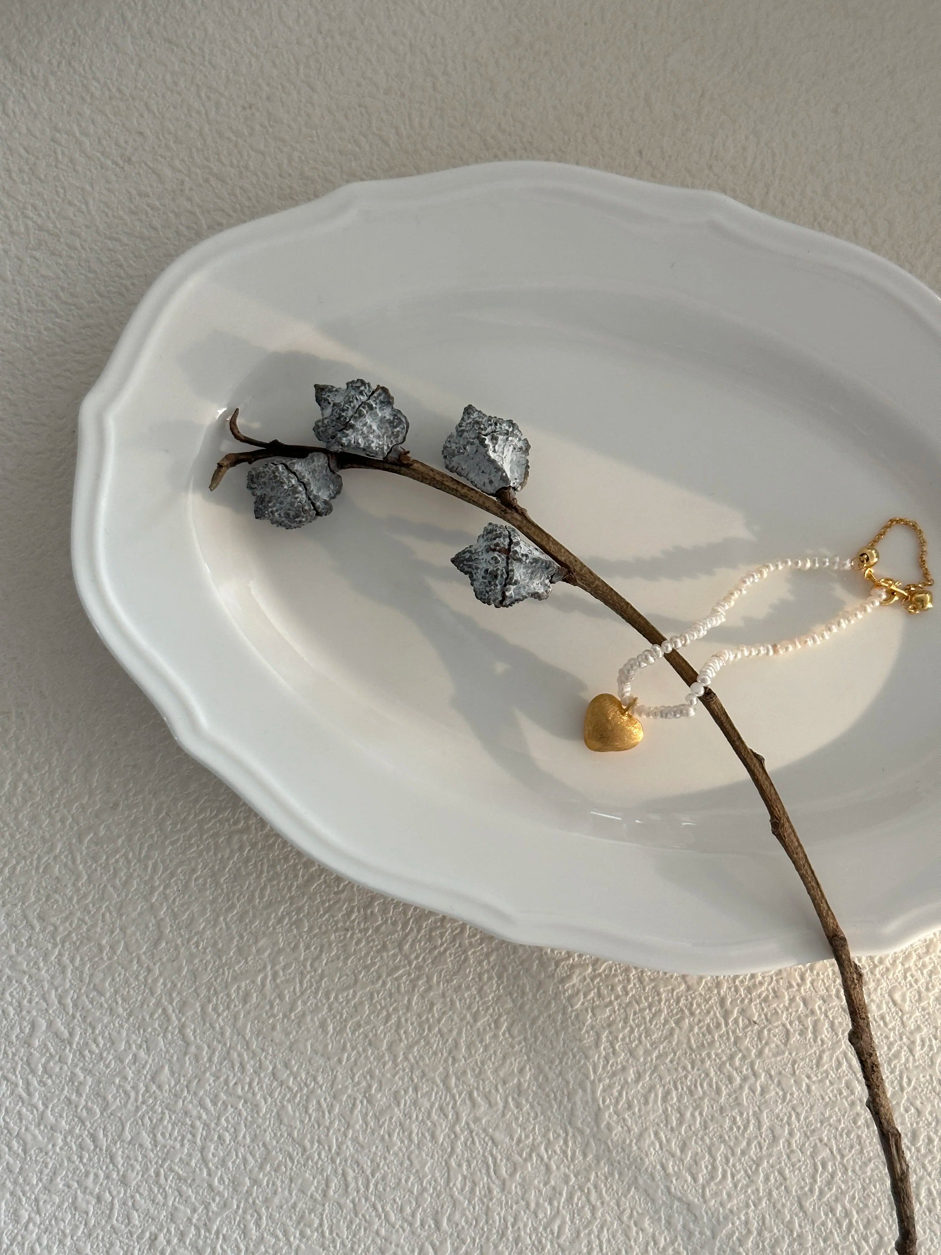 Handmade Silver Heart Pendant Pearl Bracelet