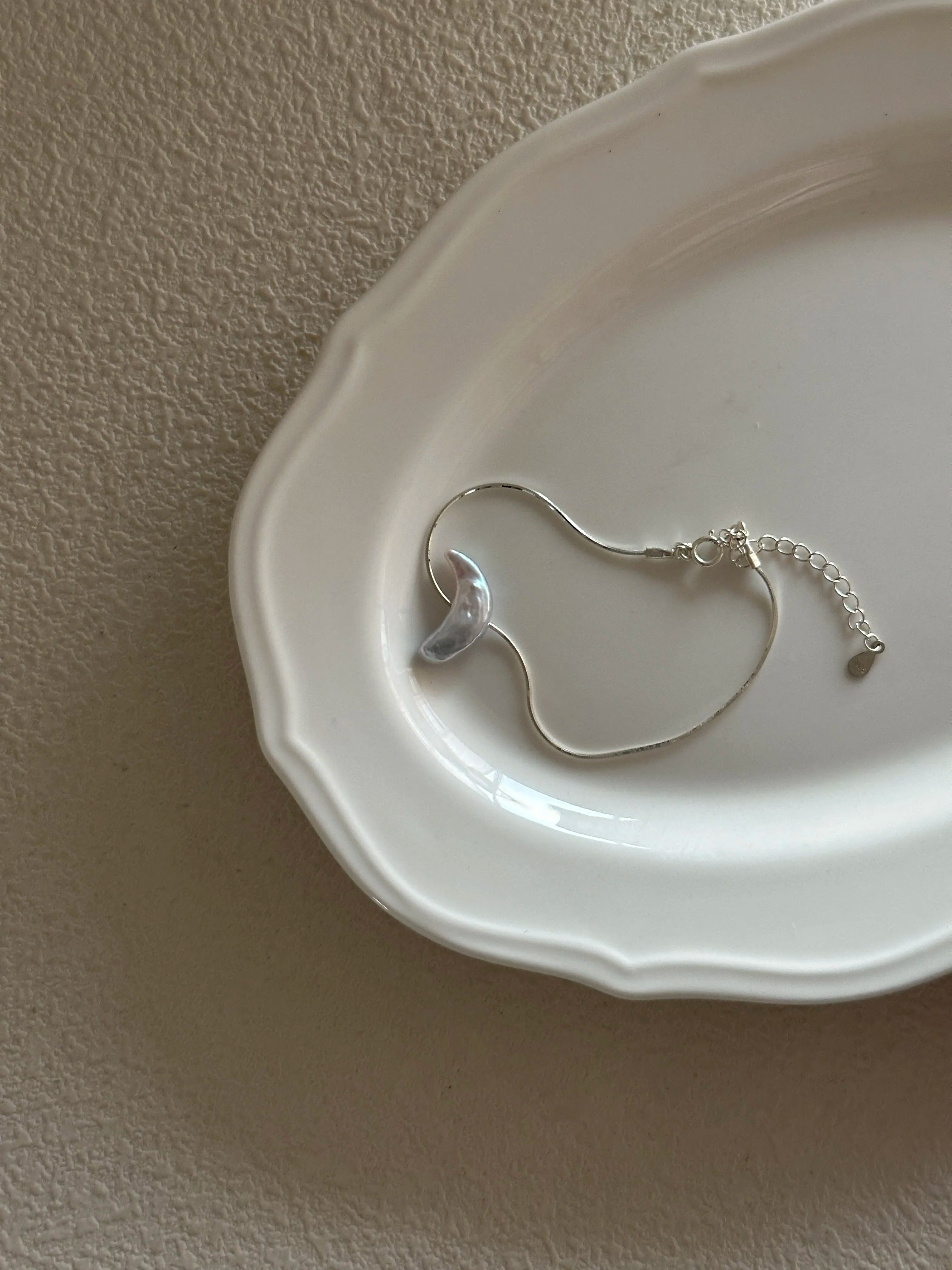 Moon-Shaped Baroque Pearl Silver Bracelet