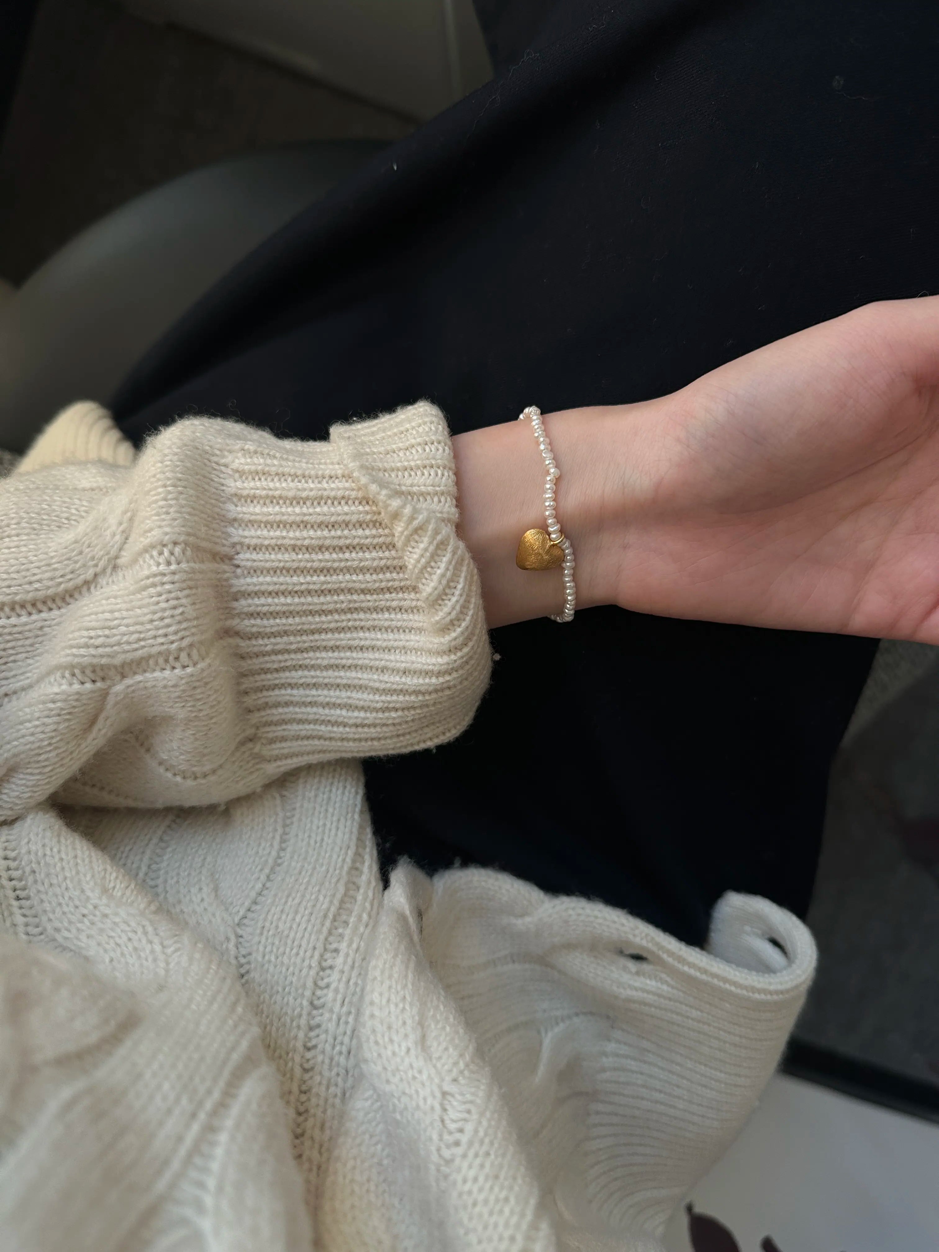 Handmade Silver Heart Pendant Pearl Bracelet