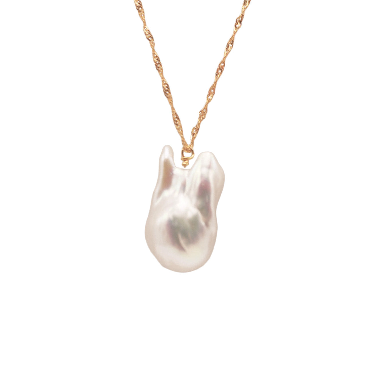 13-14mm Golden Chain Freshwater Baroque Pearl Pendant Necklace