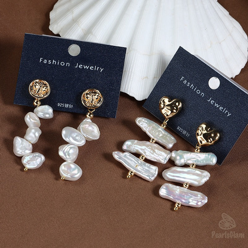 Amour Lines – Baroque Pearl & Heart Stud Earrings