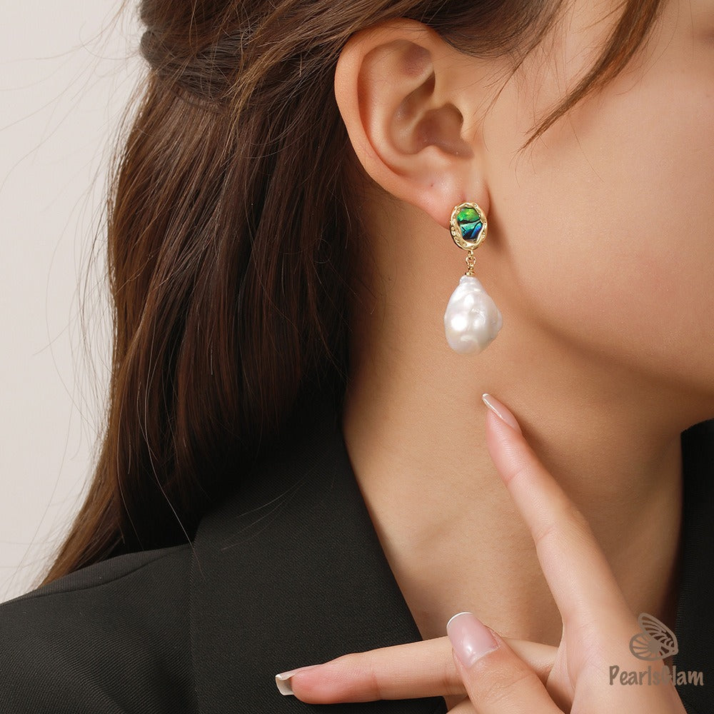 Ocean Bloom – Abalone & Baroque Pearl Earrings