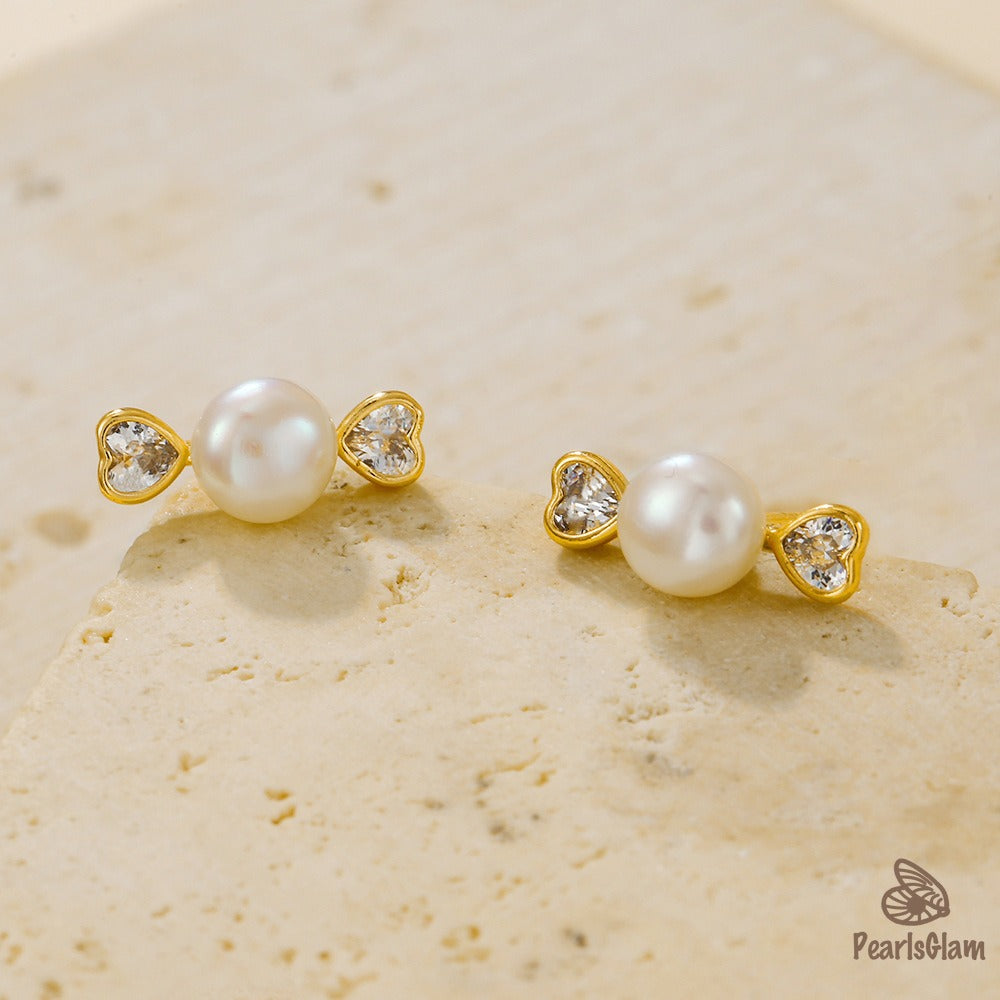 Heartspell – Classic Pearl & CZ Heart Earrings