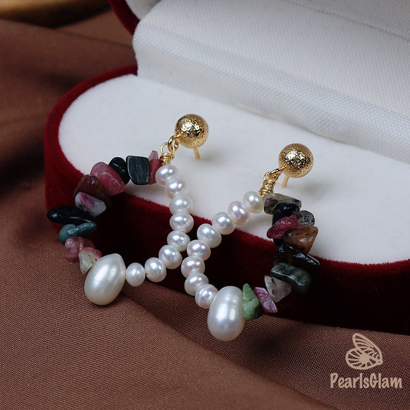 Mixed Stone Pearl Earrings