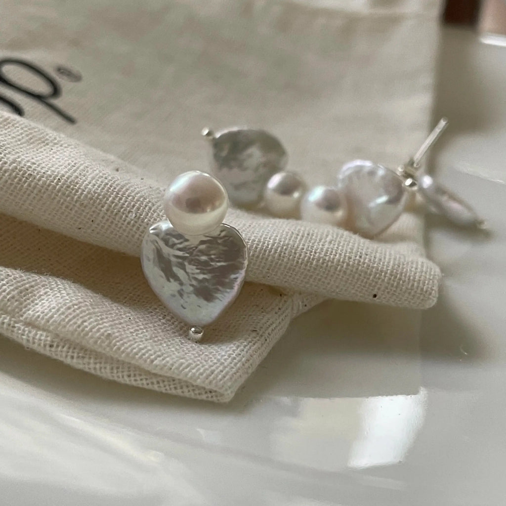 ◇Monday Edition◇ Gray HeartShaped Pearl Earrings Pearl Jewelry – Luthers Diamonds