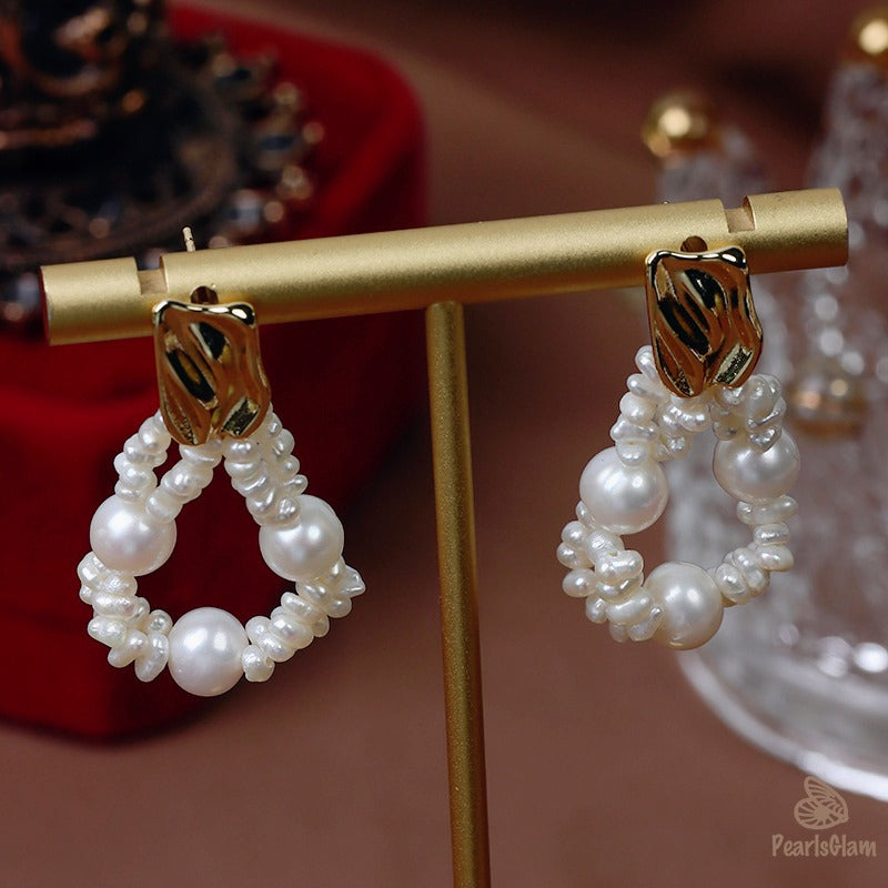 Woven Freshwater Pearl Hoop Earrings