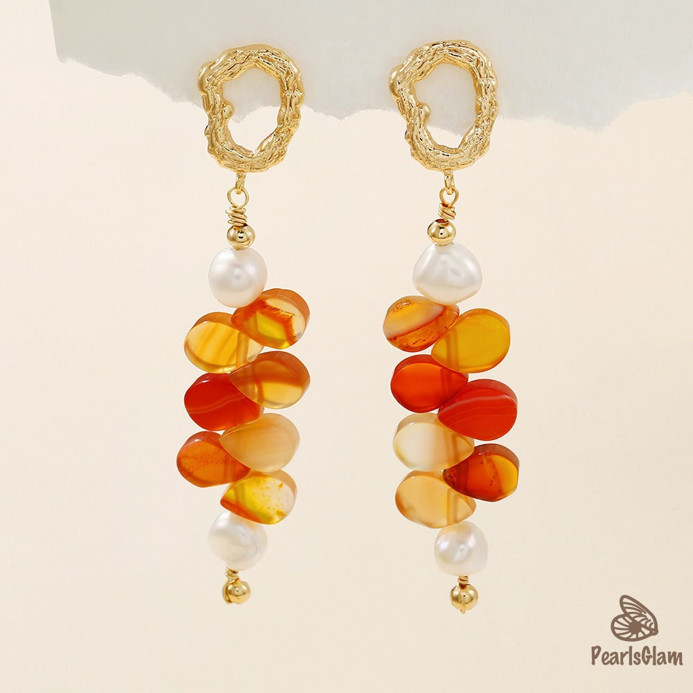 Sunflare Cascade – Shell & Pearl Drop Earrings