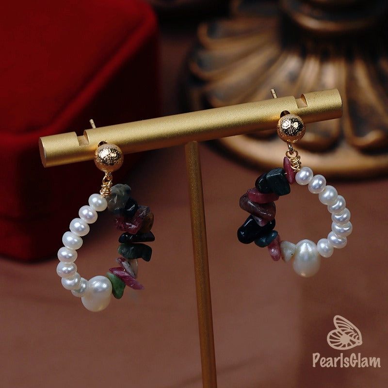 Mixed Stone Pearl Earrings