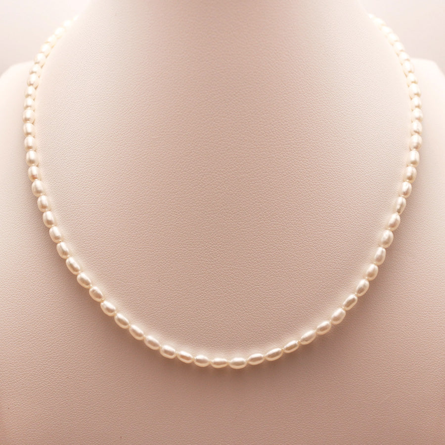 3-4mm Rice Bead Shape Freshwater Pearl Necklace