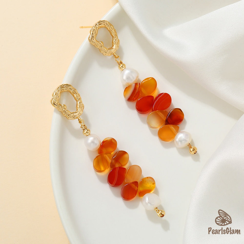Sunflare Cascade – Shell & Pearl Drop Earrings