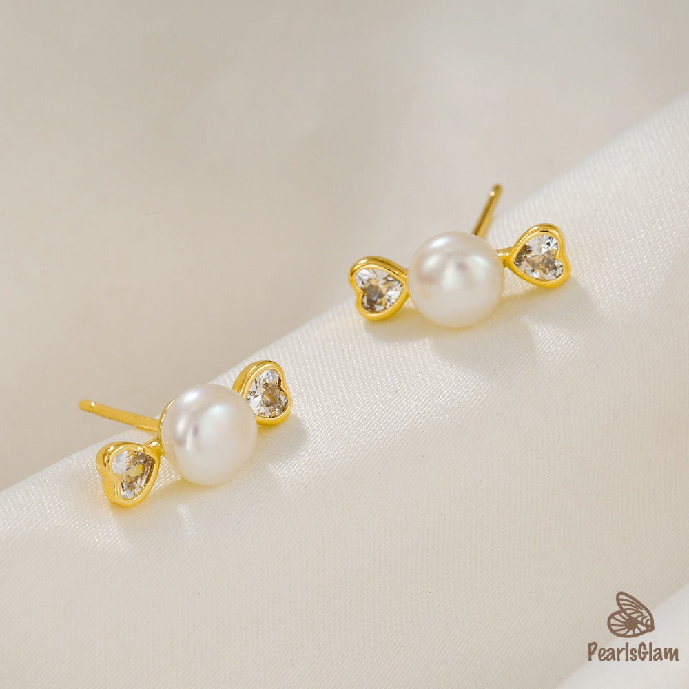 Heartspell – Classic Pearl & CZ Heart Earrings