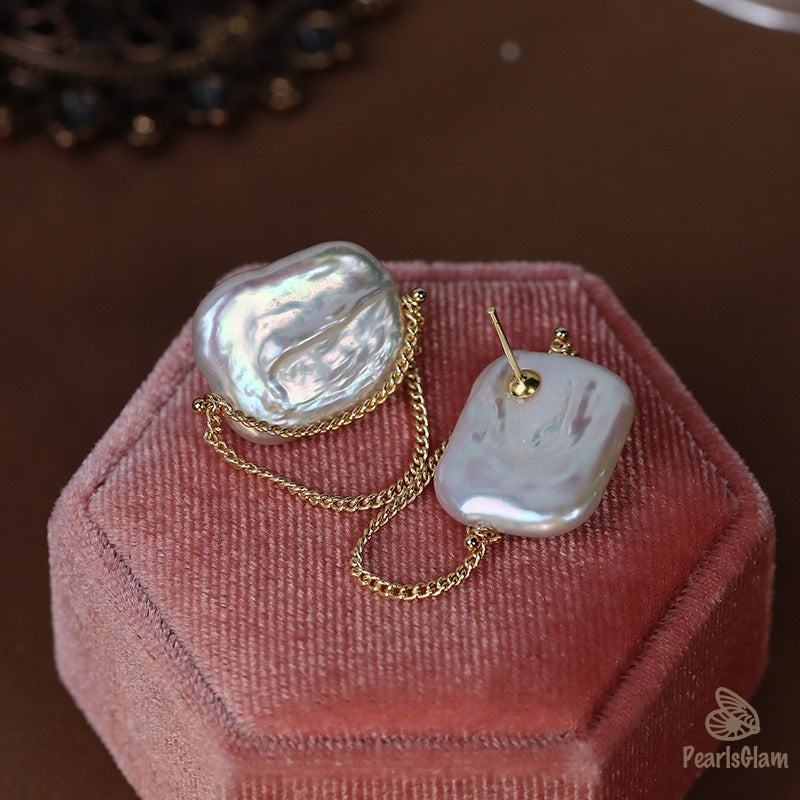 Chain Drape – Baroque Pearl Statement Studs