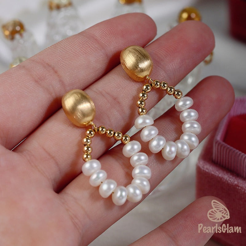 Pearl & Gold Bead Hoop Earrings