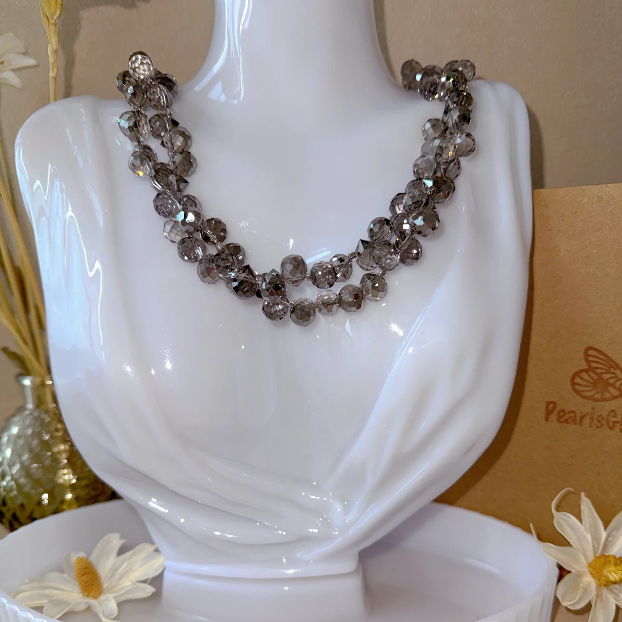 Grey Aurora Crystal Necklace