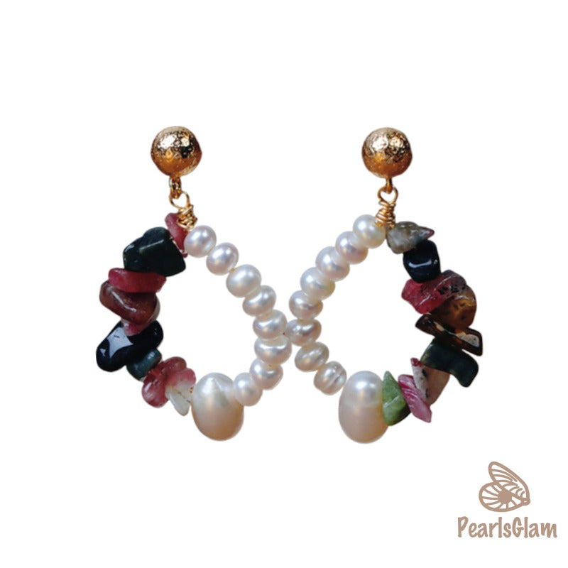 Mixed Stone Pearl Earrings