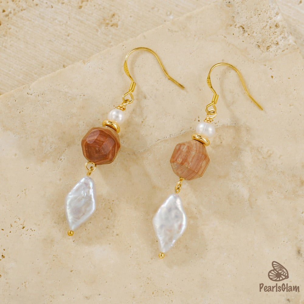 Wild Grace – Faceted Agate & Baroque Pearl Drop Earrings